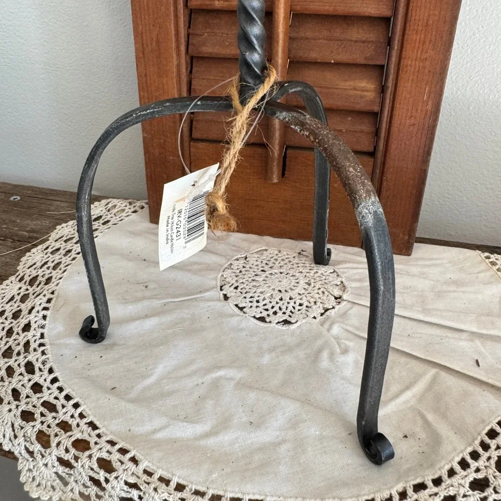 Double Tree Munch Candle Holder Wrought Iron Twisted Metal Primitive Farmhouse